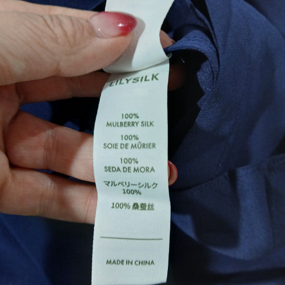 LILYSILK Dress Womens Small Navy Blue Silk Front Tie Wrap Midi Elbow Sleeve NWT - Picture 10 of 16